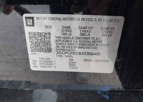 2018 Chevrolet Silverado 1500 Custom z USA, uszkodzony, nr VIN 3GCPCPEC8JG358400